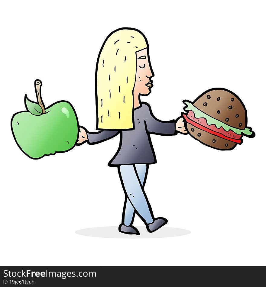 cartoon woman deciding to eat healthy