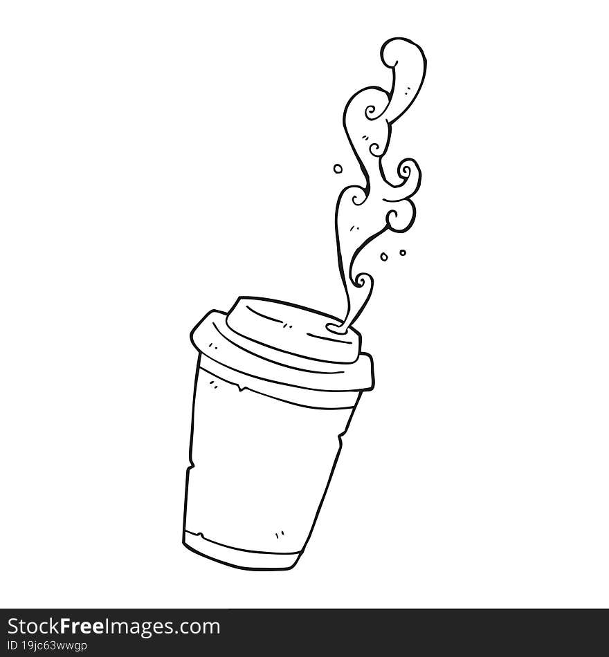 black and white cartoon take out coffee