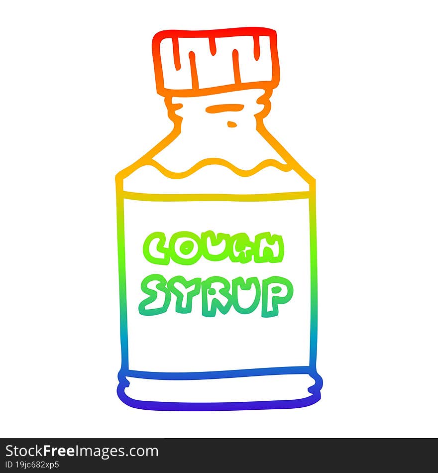 rainbow gradient line drawing of a cartoon cough syrup