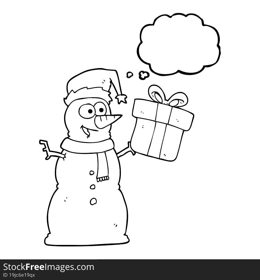 freehand drawn thought bubble cartoon snowman