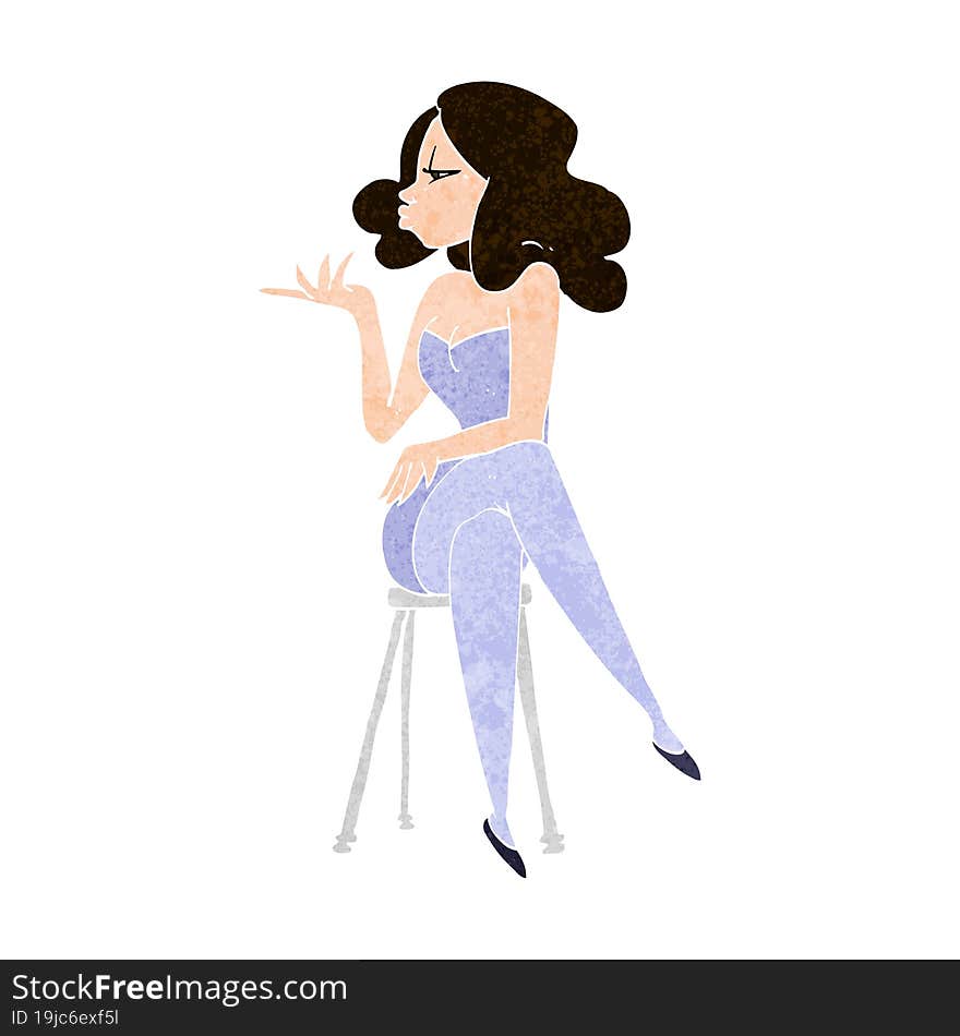 cartoon woman sitting on bar stool