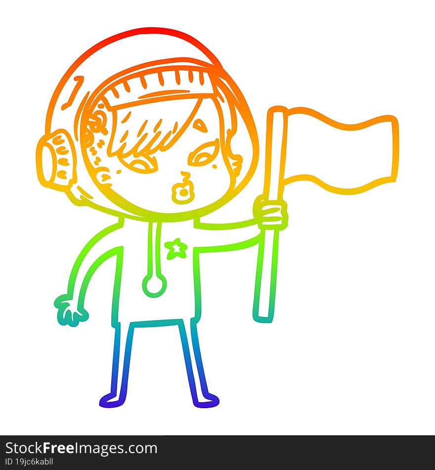 rainbow gradient line drawing of a cartoon astronaut woman