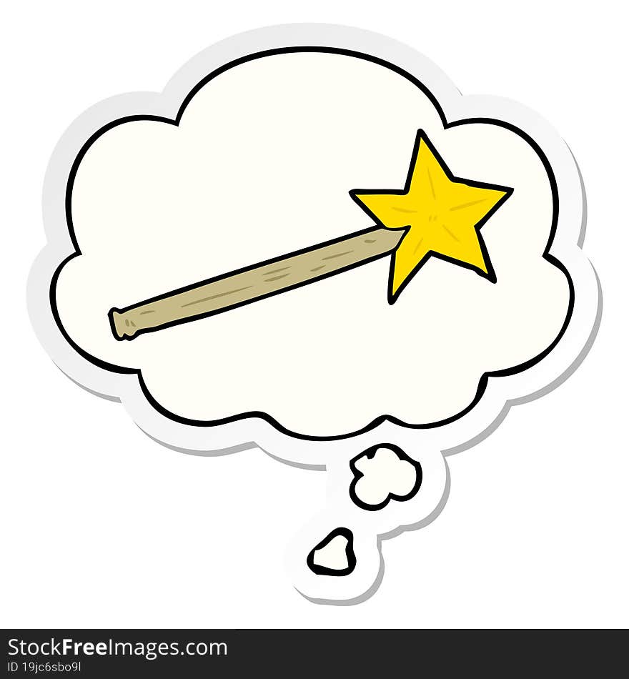 cartoon magic wand and thought bubble as a printed sticker