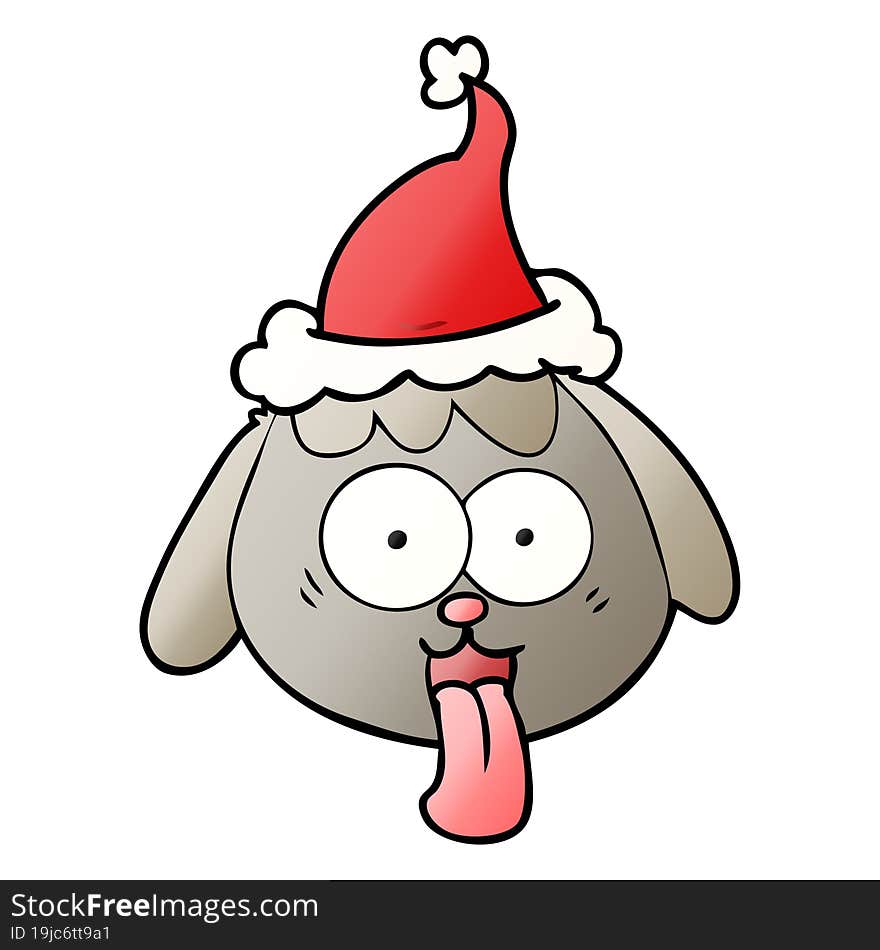 gradient cartoon of a dog face panting wearing santa hat