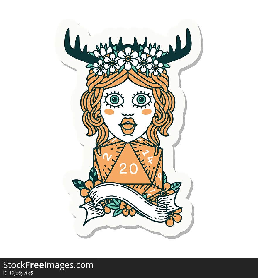 human druid with natural twenty dice roll sticker