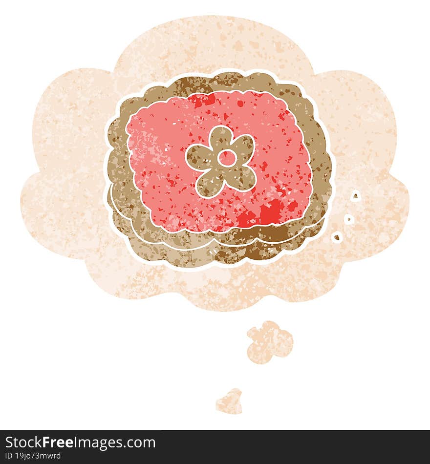 cartoon biscuit and thought bubble in retro textured style