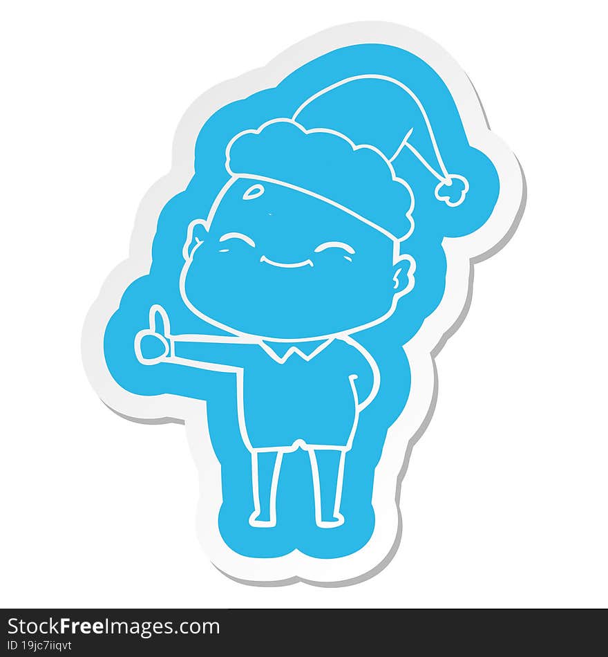 happy cartoon  sticker of a bald man wearing santa hat