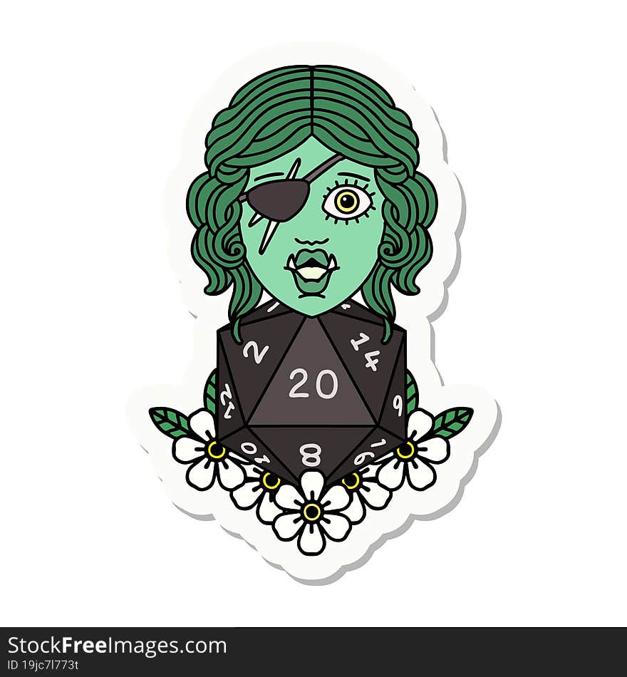 Half Orc Rogue With Natural Twenty Dice Roll Sticker