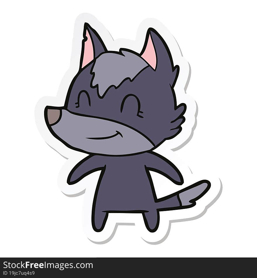 sticker of a friendly cartoon wolf