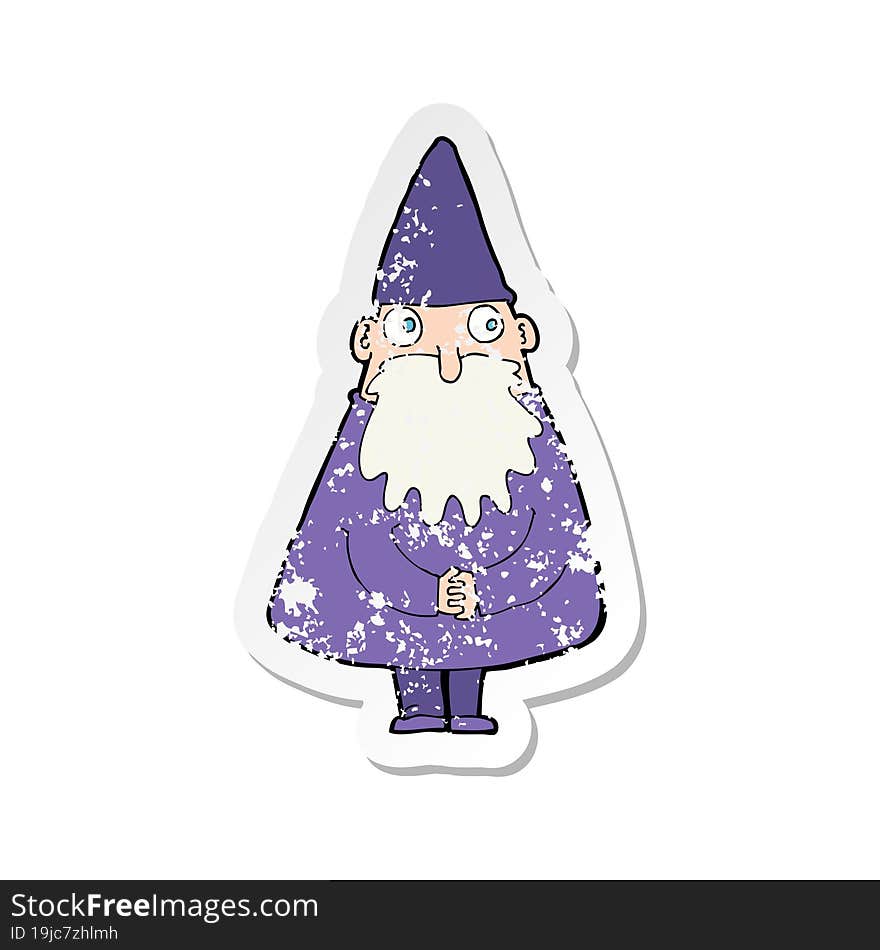 Retro Distressed Sticker Of A Cartoon Wizard