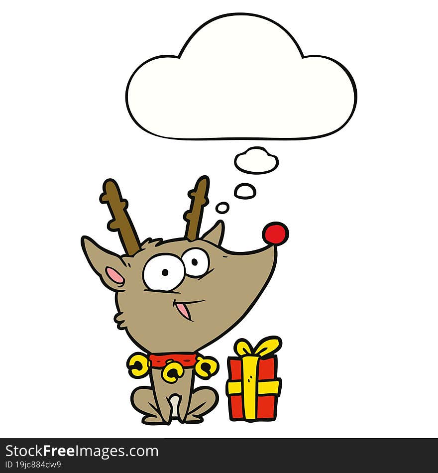 cartoon christmas reindeer with thought bubble