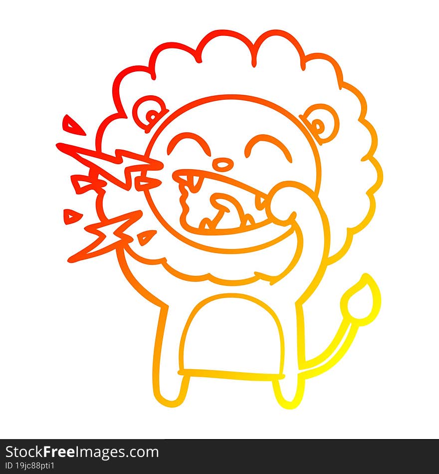 warm gradient line drawing cartoon roaring lion