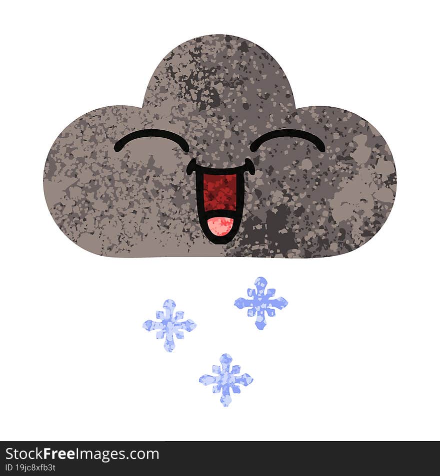 Retro Illustration Style Cartoon Storm Snow Cloud