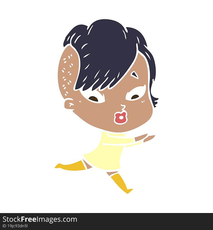 flat color style cartoon surprised girl