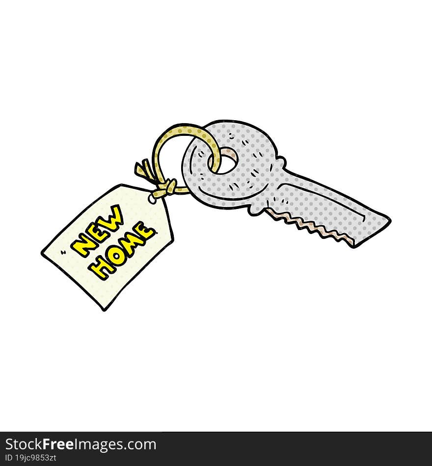 cartoon house key with new home tag