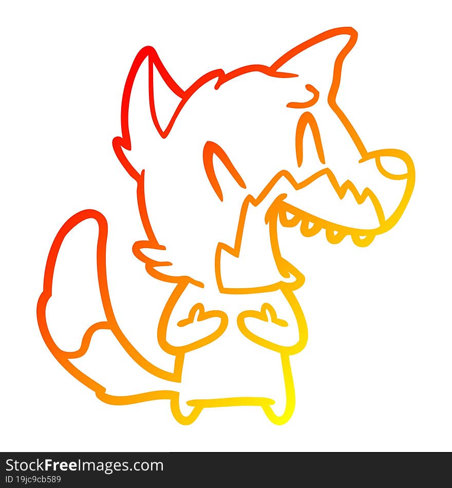 Warm Gradient Line Drawing Laughing Fox Cartoon