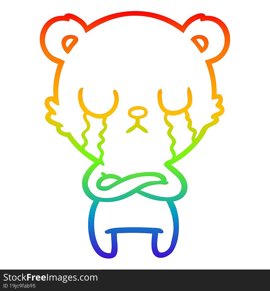 rainbow gradient line drawing of a crying cartoon bear