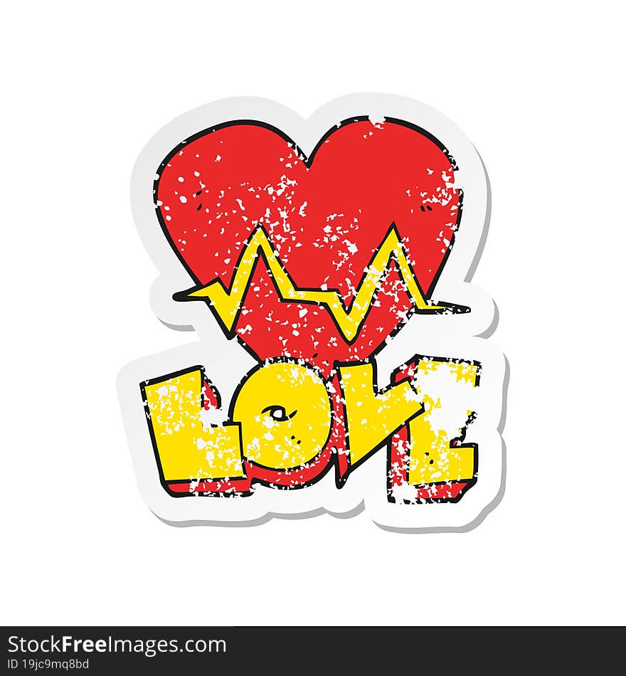 retro distressed sticker of a cartoon heart rate pulse love symbol