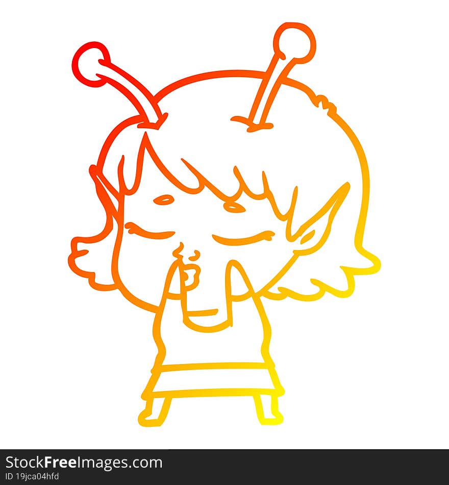 warm gradient line drawing cute alien girl cartoon