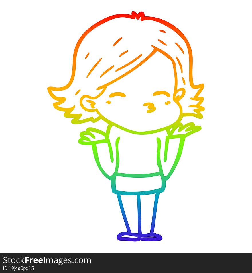 Rainbow Gradient Line Drawing Cartoon Confused Woman