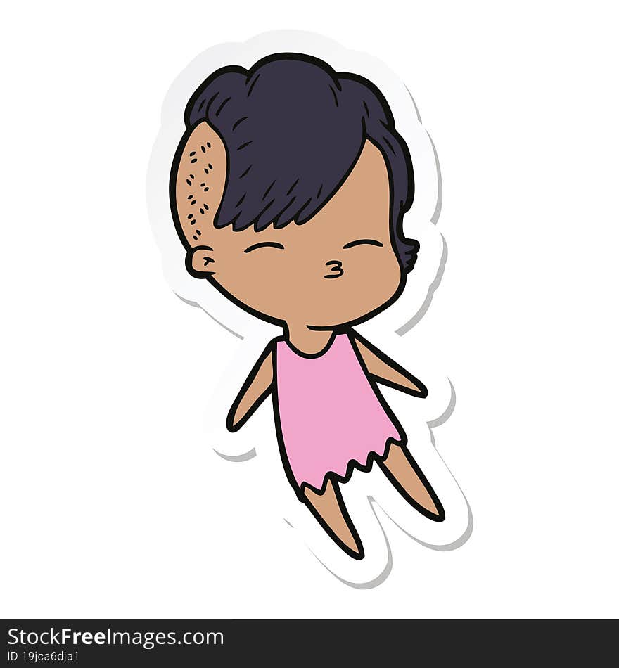 sticker of a cartoon squinting girl