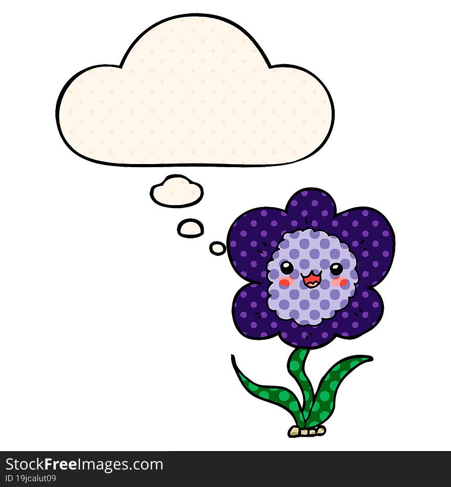 cartoon flower and thought bubble in comic book style