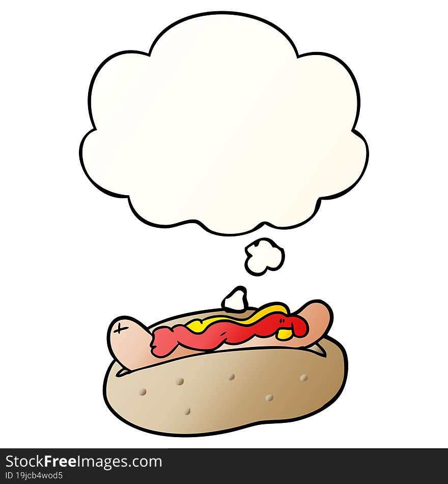 cartoon hotdog and thought bubble in smooth gradient style