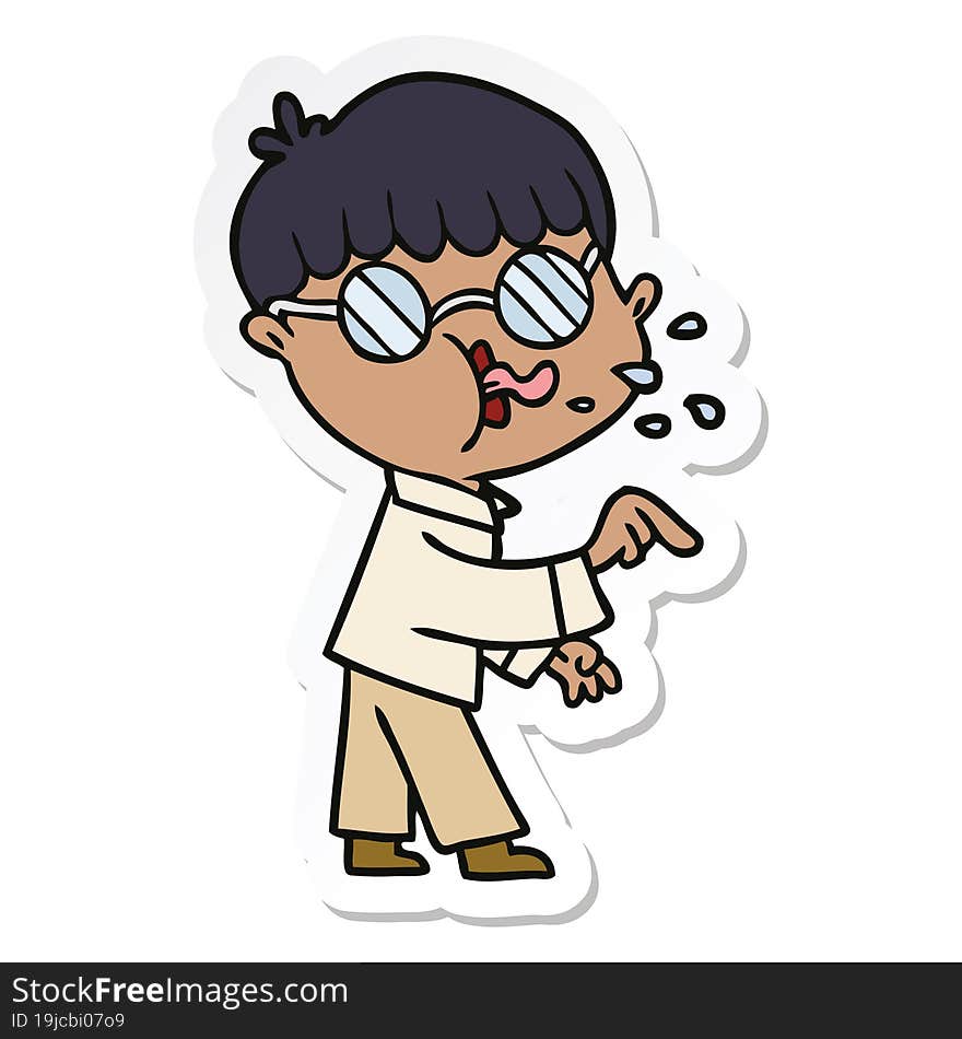 Sticker Of A Cartoon Boy Wearing Spectacles And Making Point