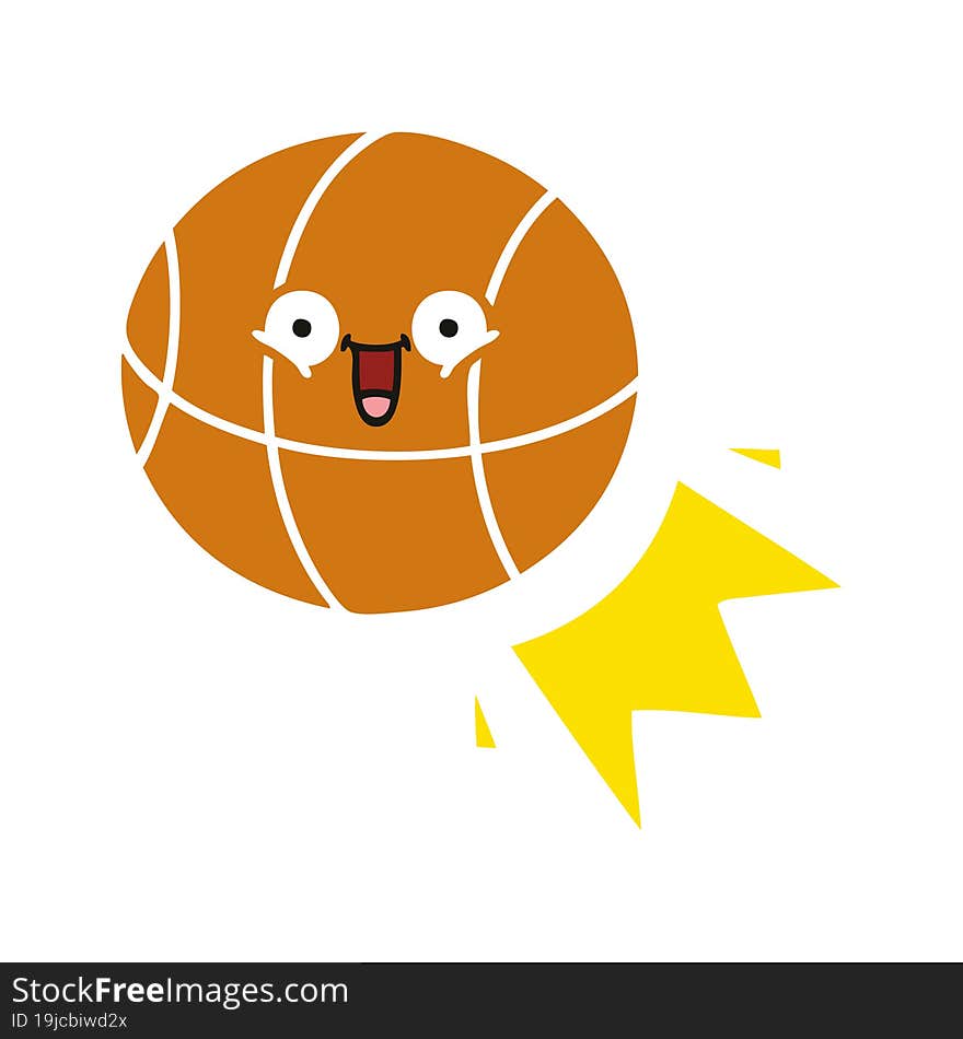 flat color retro cartoon basketball