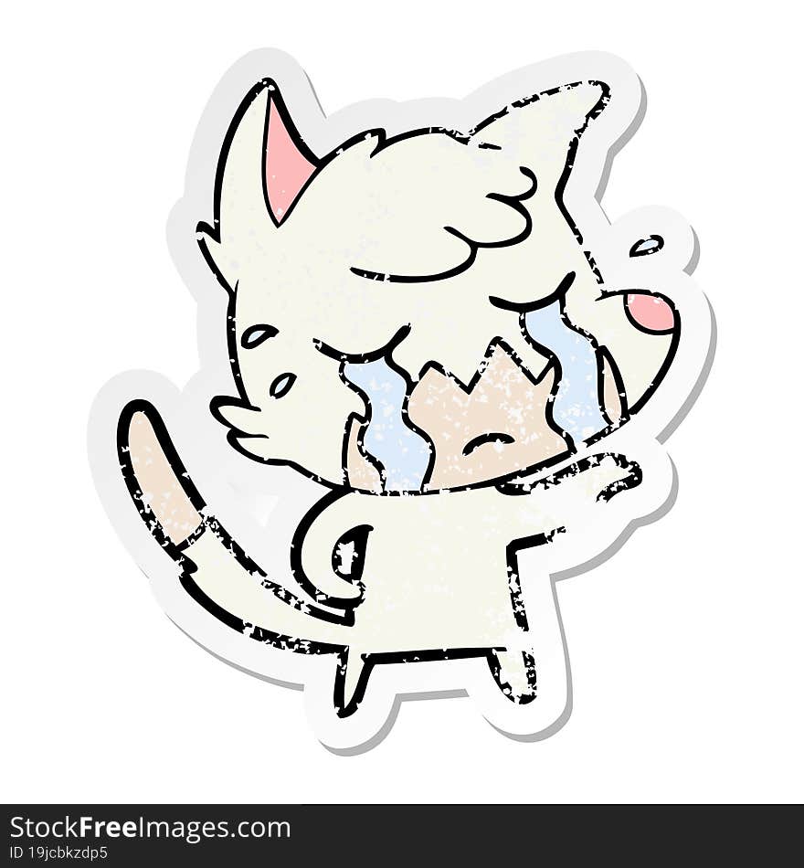 Distressed Sticker Of A Crying Fox Cartoon