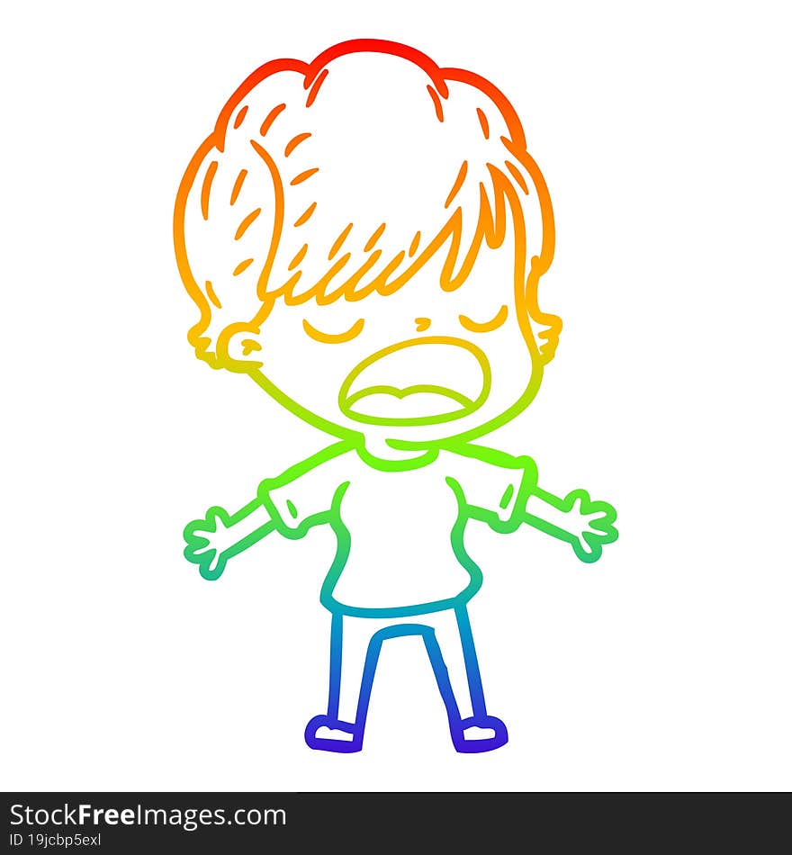 rainbow gradient line drawing cartoon woman talking