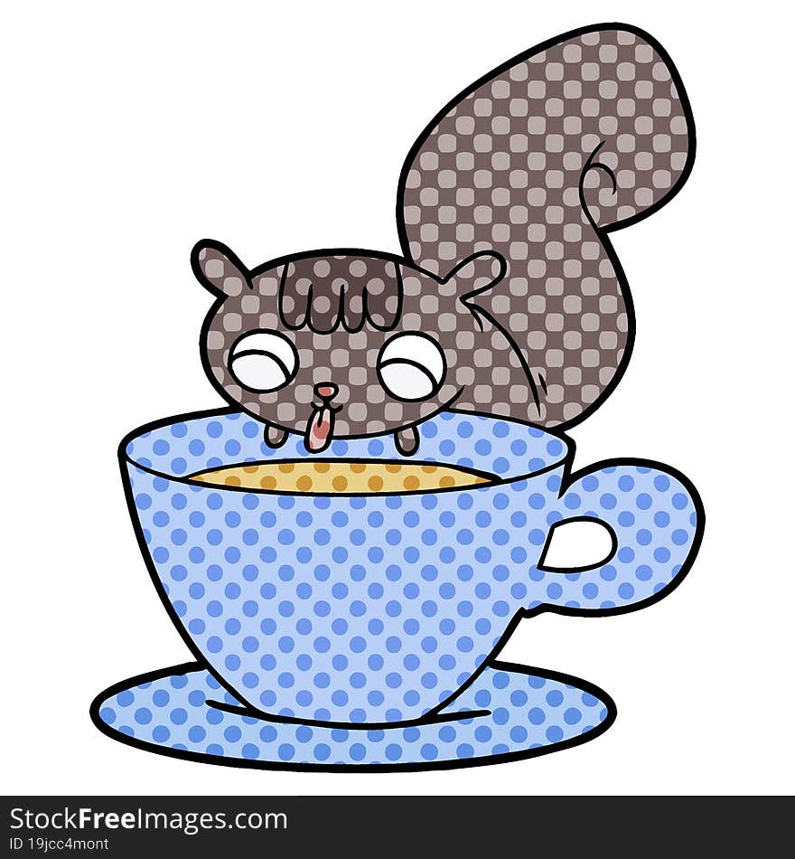 cartoon squirrel drinking tea. cartoon squirrel drinking tea