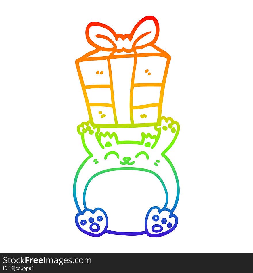 rainbow gradient line drawing of a cute cartoon christmas bear