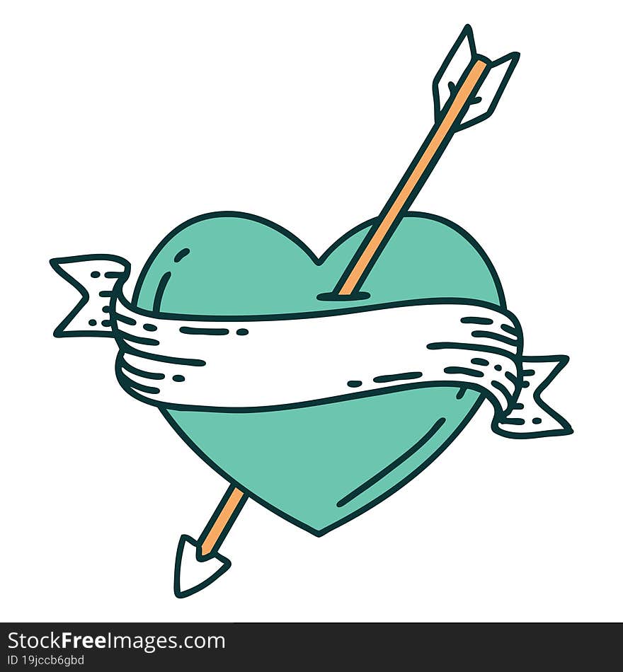 tattoo style icon of an arrow heart and banner