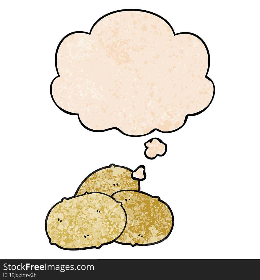 cartoon potatoes with thought bubble in grunge texture style. cartoon potatoes with thought bubble in grunge texture style