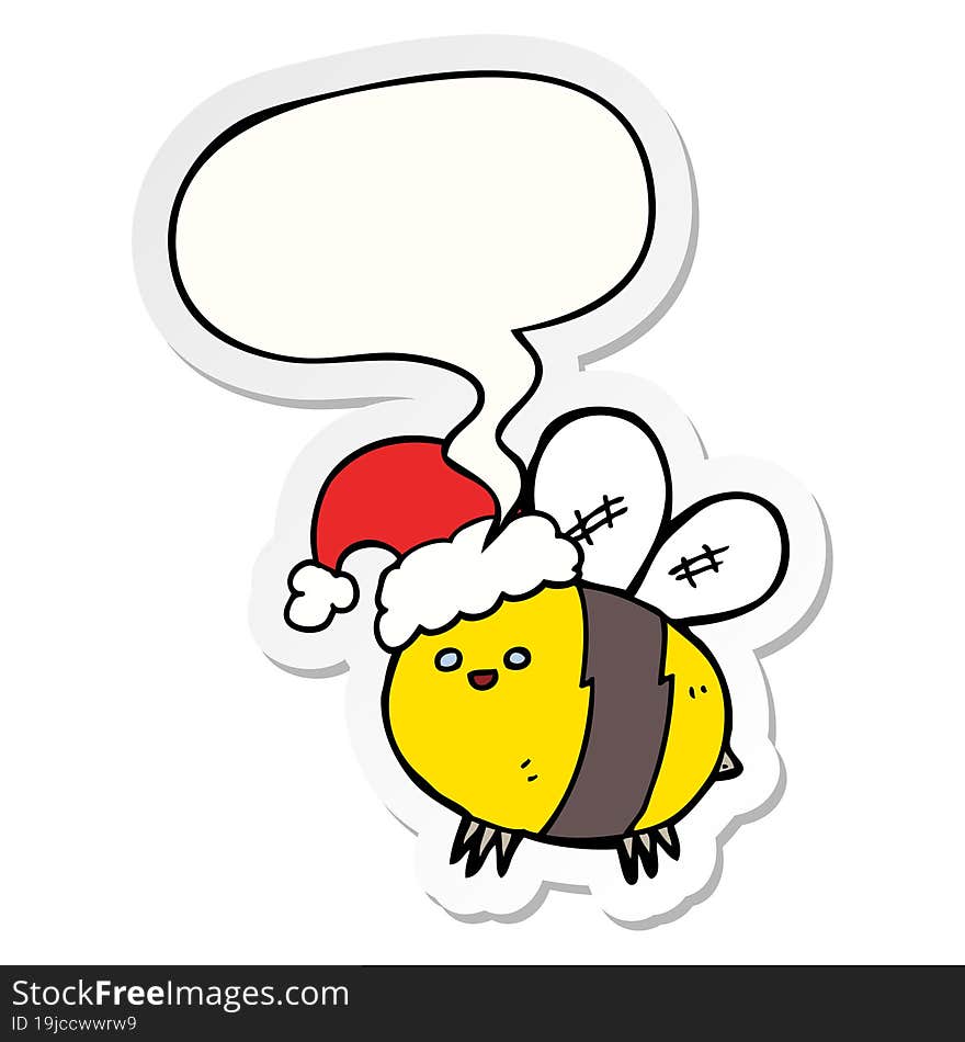 cute cartoon bee wearing christmas hat and speech bubble sticker