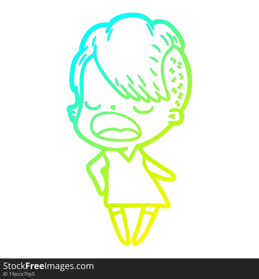 Cold Gradient Line Drawing Cartoon Cool Hipster Girl Talking