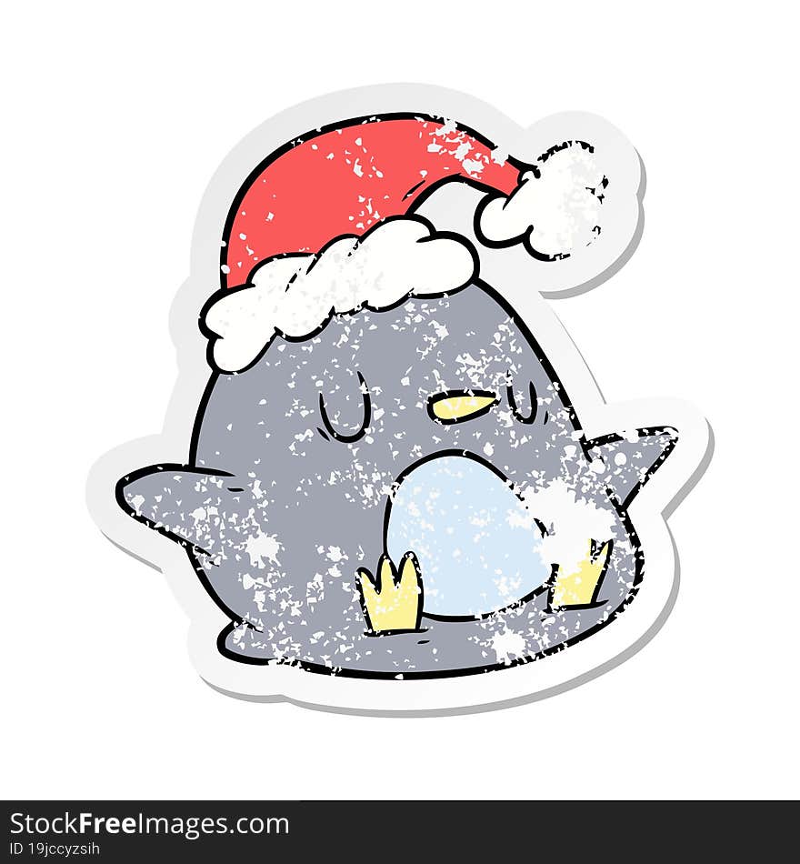 distressed sticker of a cute cartoon penguin