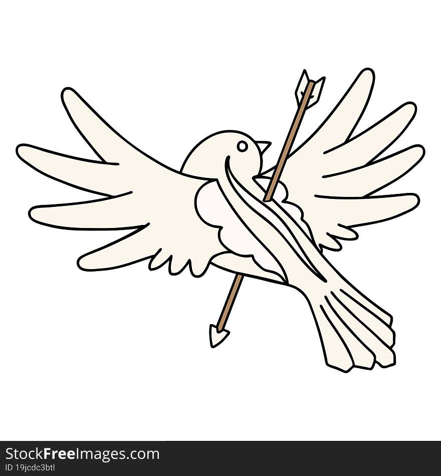 Traditional Tattoo Of A Dove Pierced With Arrow