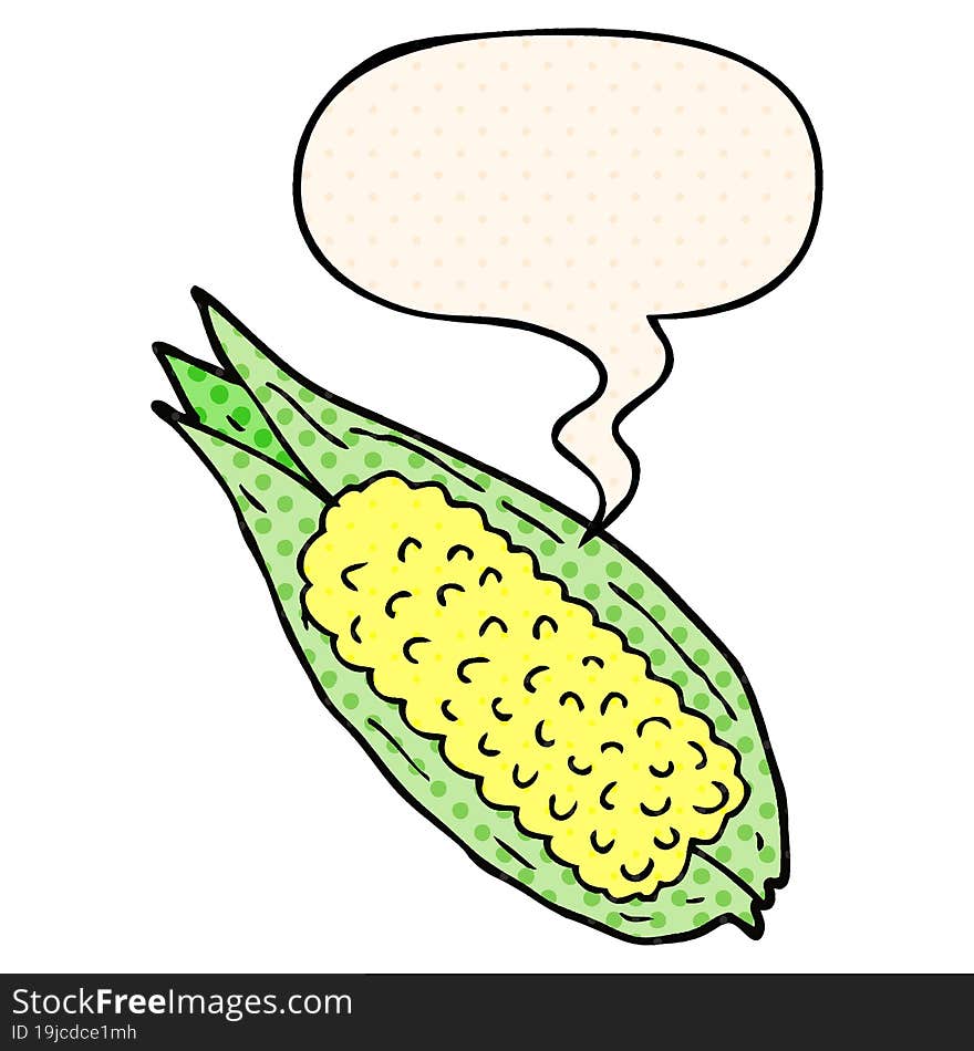 cartoon corn with speech bubble in comic book style