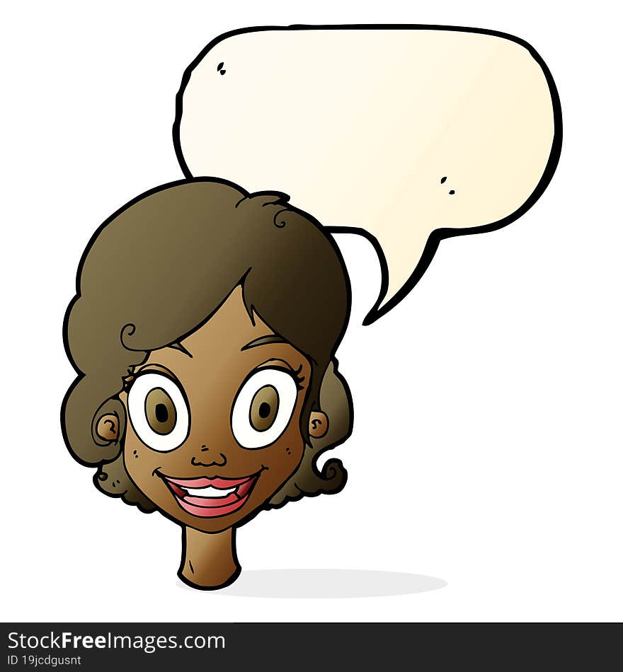 cartoon happy woman with speech bubble