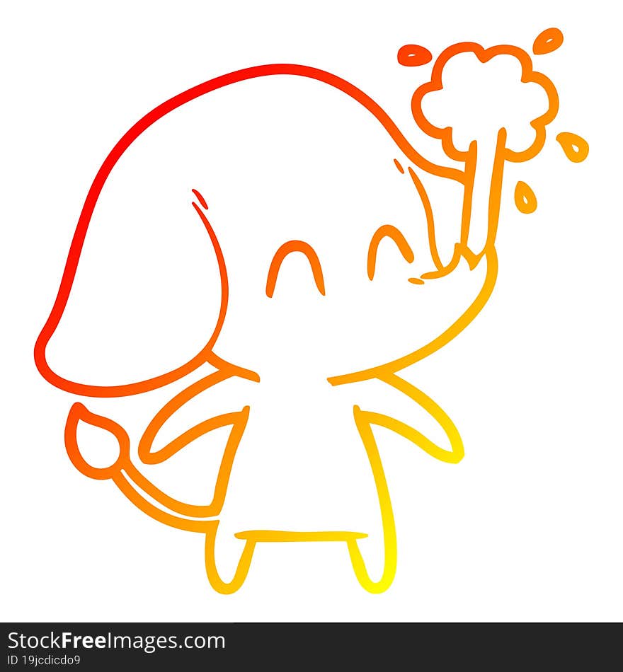 warm gradient line drawing cute cartoon elephant spouting water