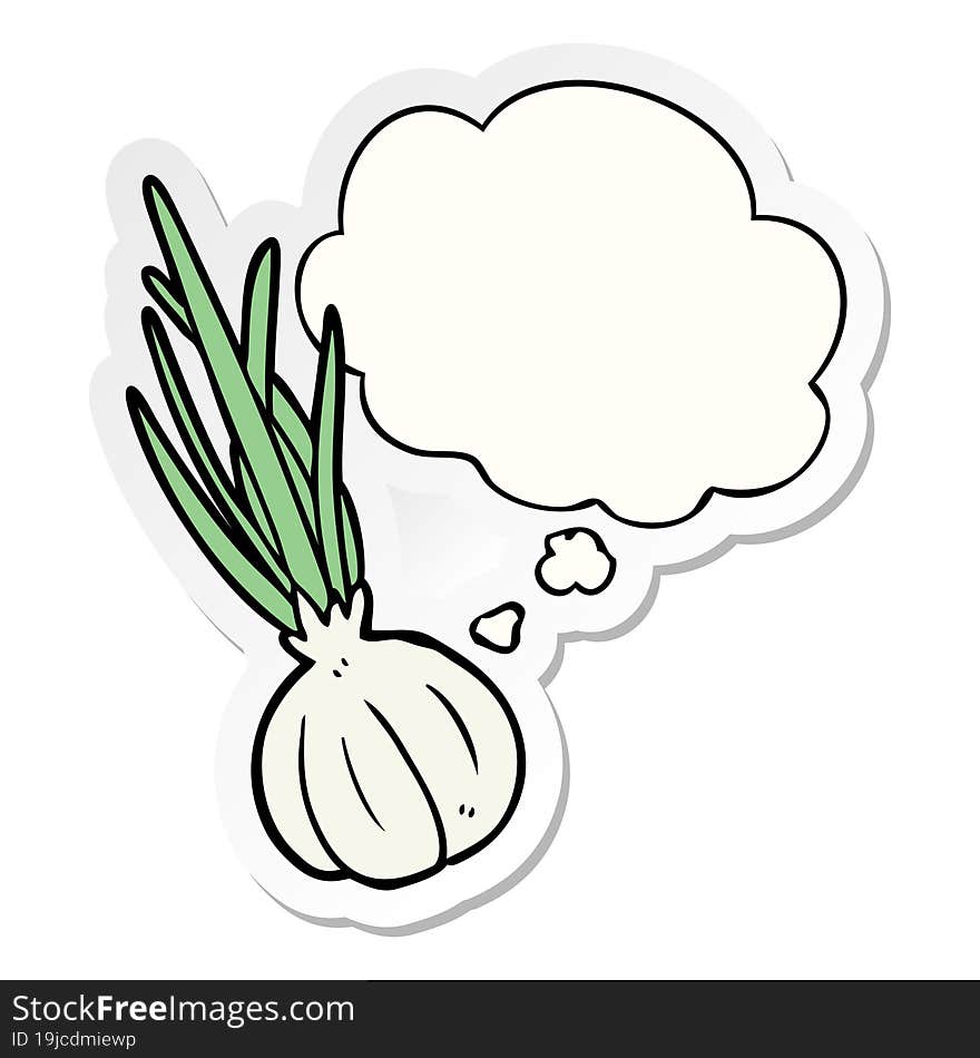 Cartoon Garlic And Thought Bubble As A Printed Sticker