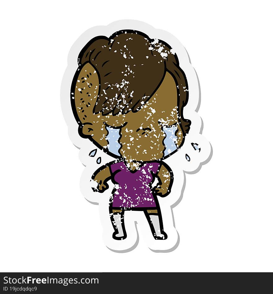 distressed sticker of a cartoon crying girl