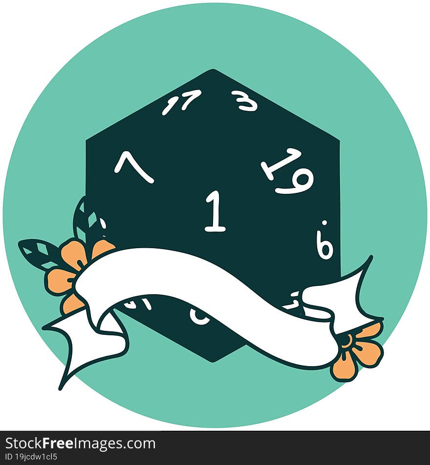 natural one d20 dice roll icon