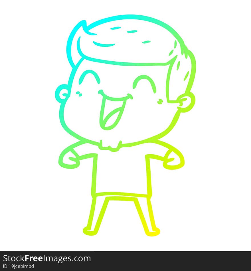 cold gradient line drawing of a cartoon man laughing