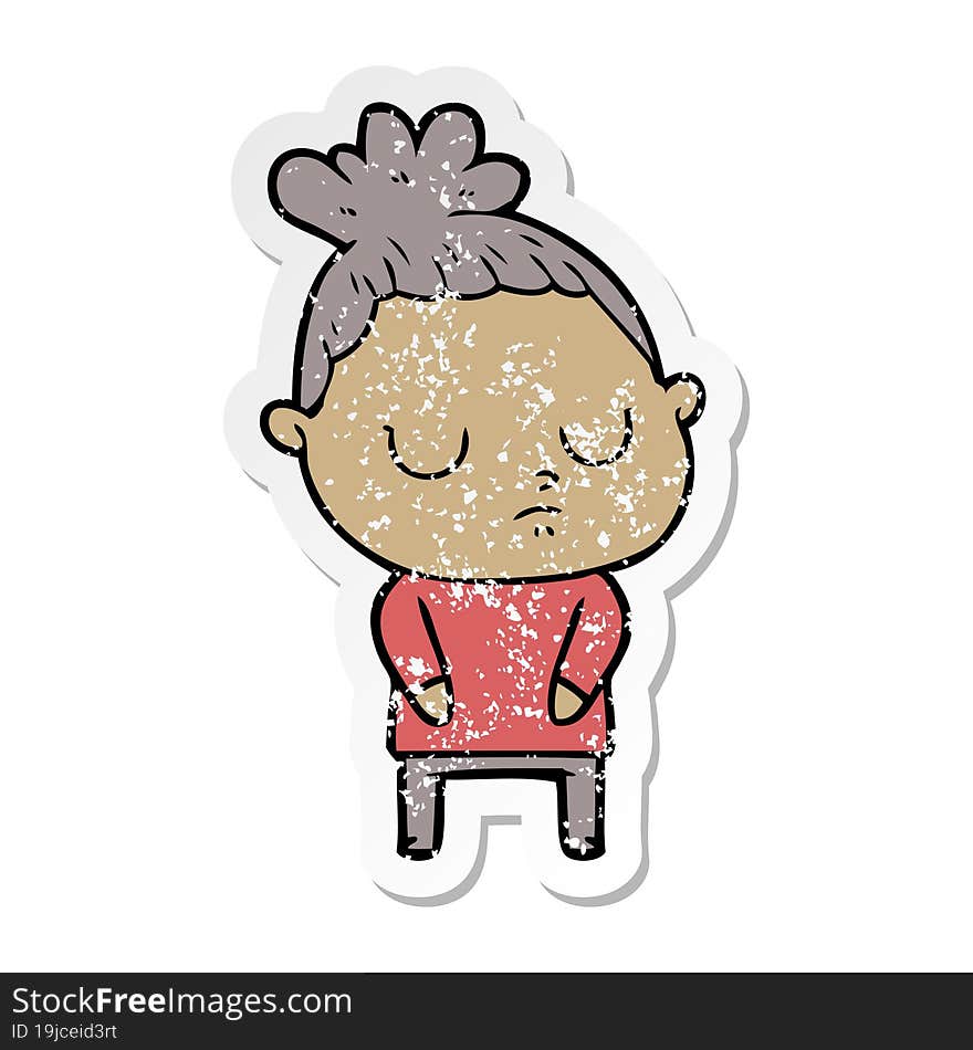 distressed sticker of a cartoon calm woman