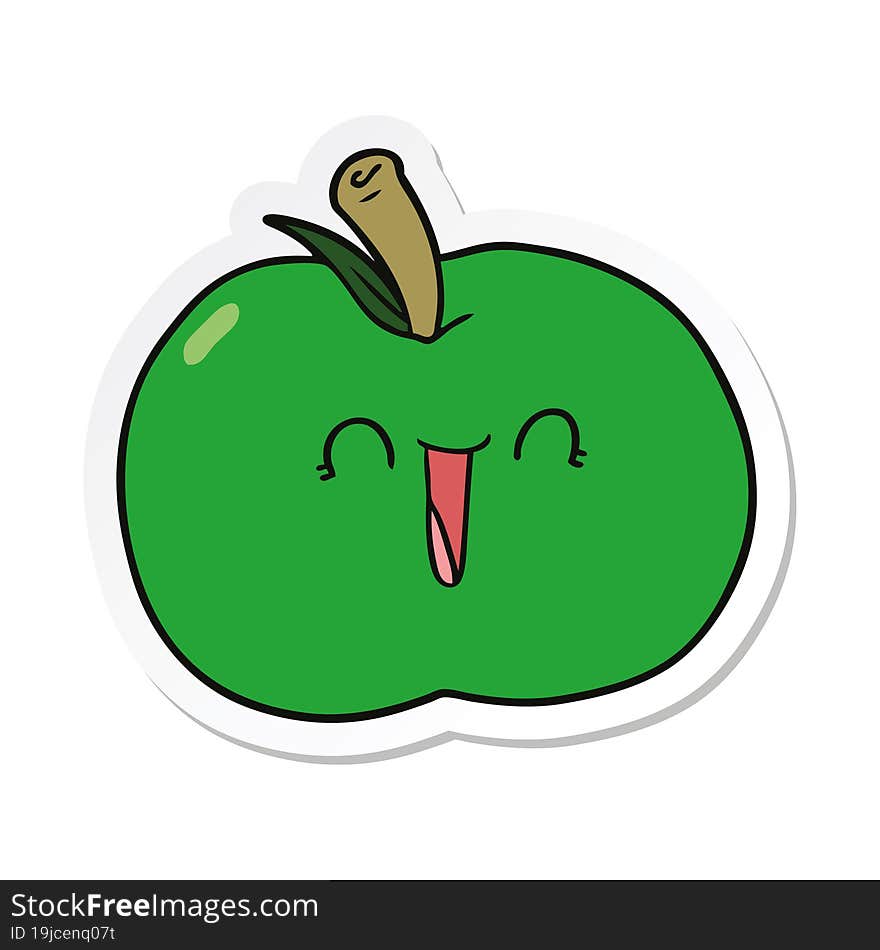 sticker of a cartoon laughing apple