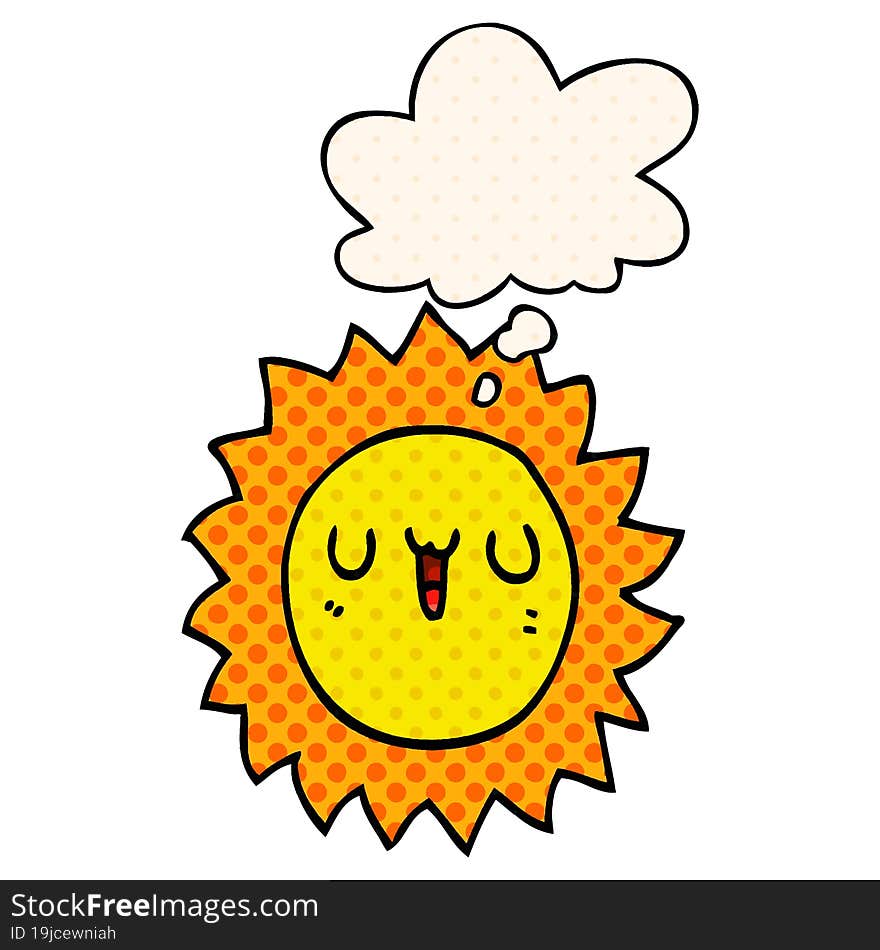 cartoon sun with thought bubble in comic book style