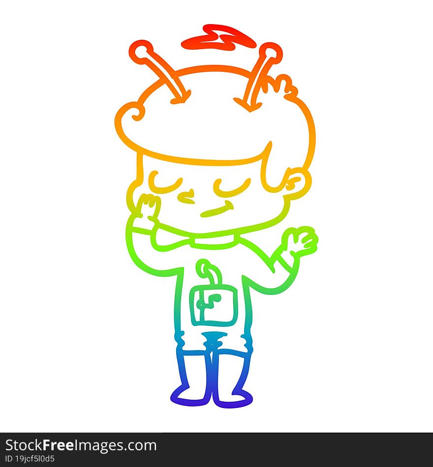 rainbow gradient line drawing friendly cartoon spaceman